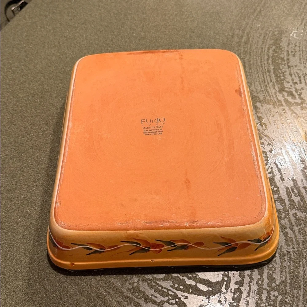 Furio Home Italy Terracotta Serving Platter Orange Hand Painted Floral Vine 12in